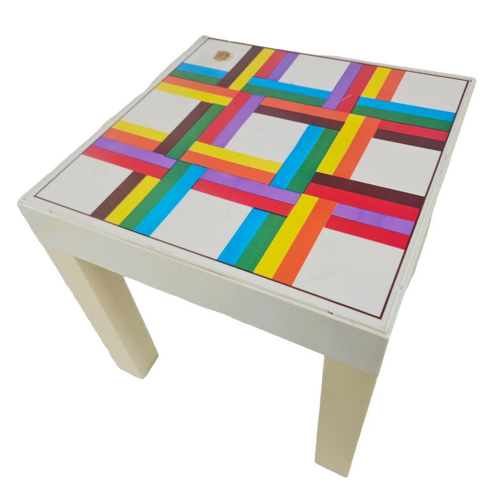 Mid Century Modern Parsons Kartell Style Square Table Optic Kaleidoscope MCM